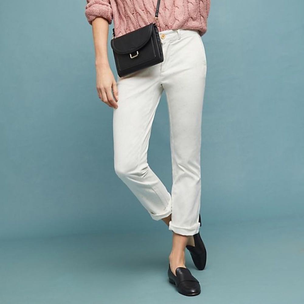Anthropologie Speckled White Chinos